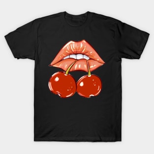 Vintage Cherry Lips Pattern T-Shirt